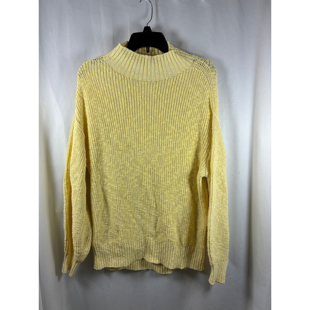 Aerie Womens Yellow Ribbed Mock Neck Cotton Chunky‎ Knit Sweater Size Medium